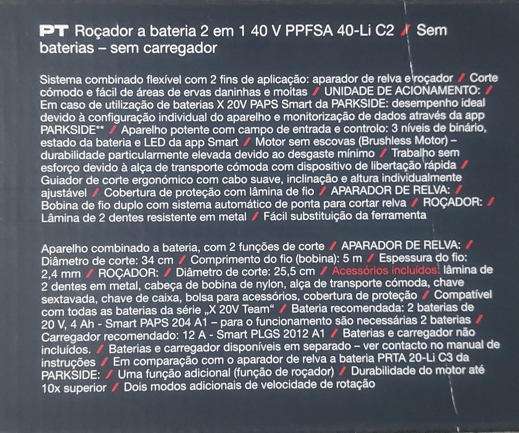Roçadora performance 40v Parkside - nova