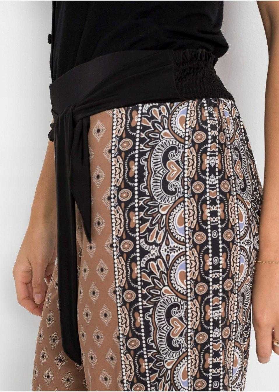 bonprix brązowe luźne orientalne szerokie spodnie damskie palazzo 48