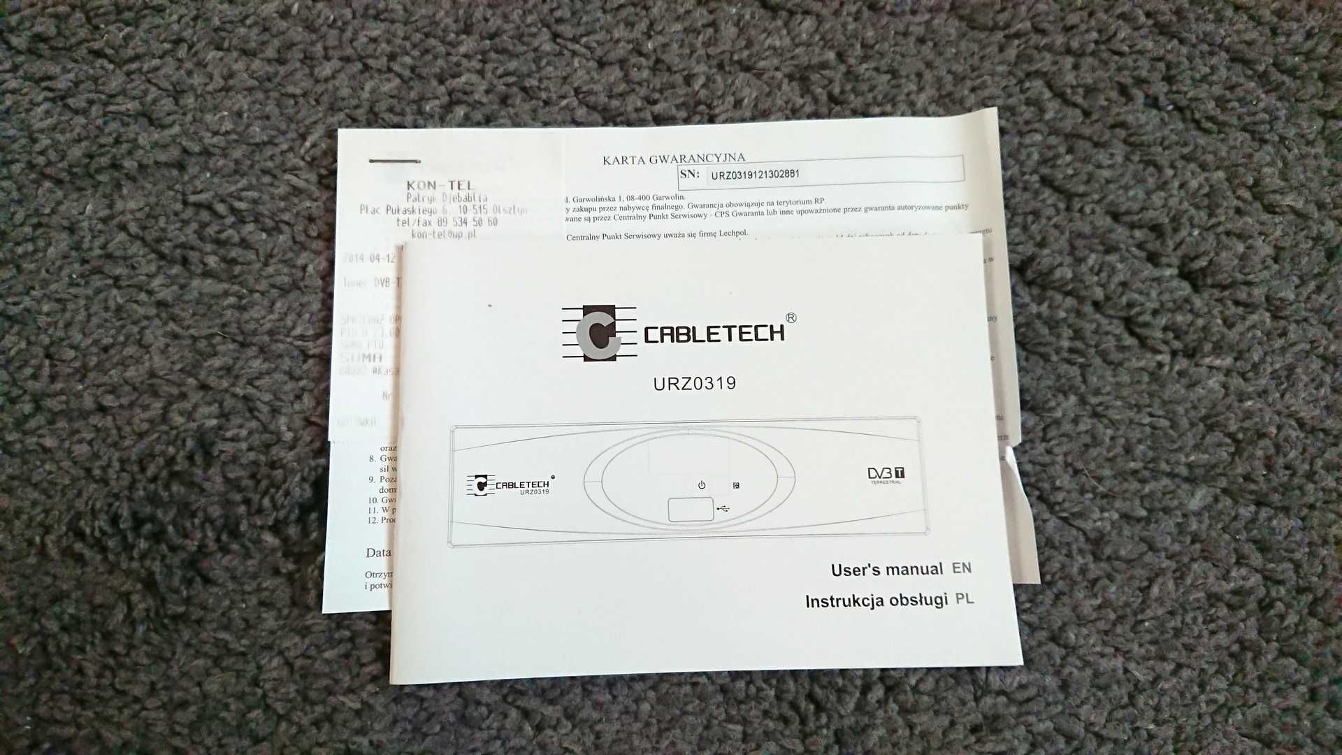 Tuner DVB T2 Cabletech URZ0319 - cały zestaw