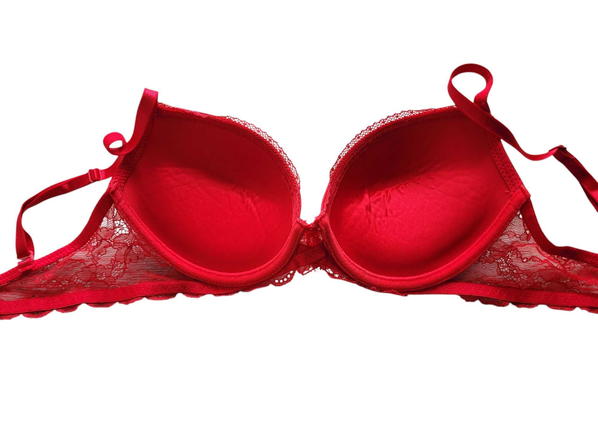 Czerwony stanik biustonosz pushup 70C H&M bielizna damska