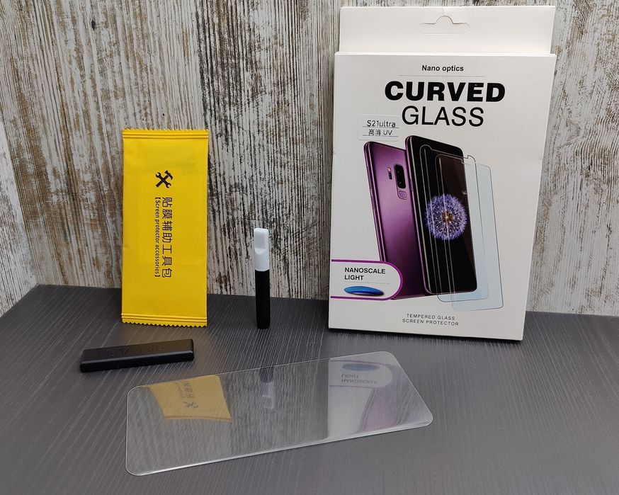 Стекло изогнутое на Samsung S21 Ultra/ S22 Ultra на УФ клею. Скло