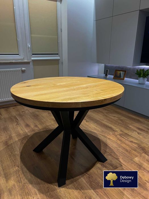 Stół okrągły rozkładany dębowy loft pająk