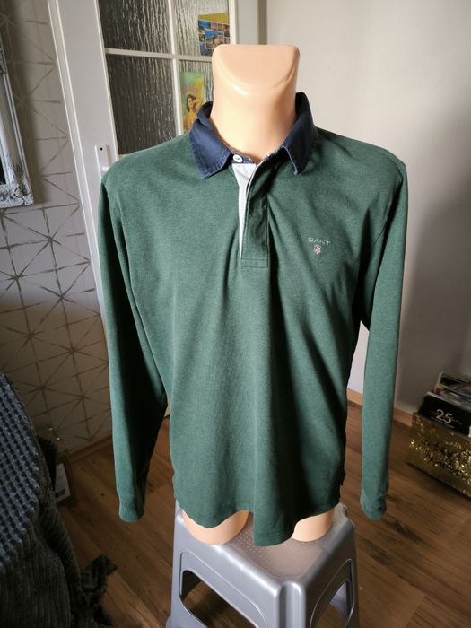Gant longsleeve męski polo długi rękaw L zielone