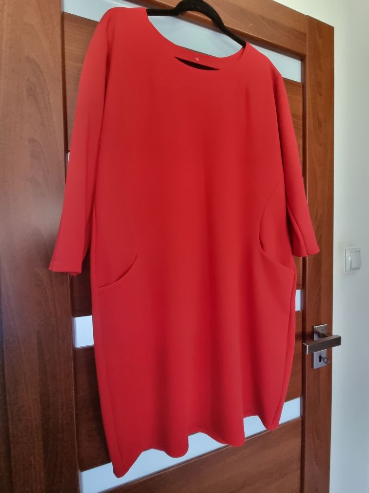Sukienka tuba czerwona xxl kieszenie