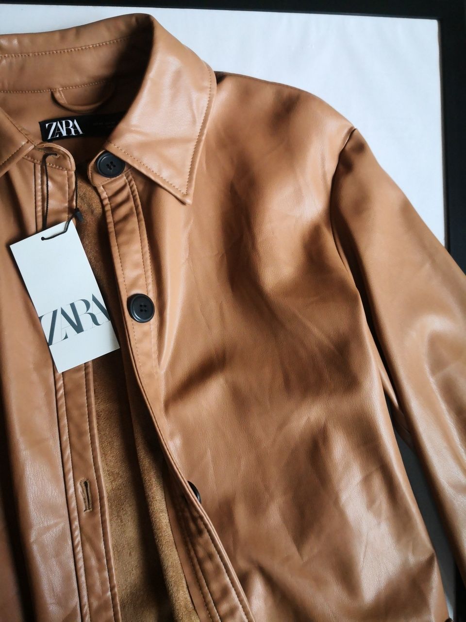 ZARA nowa skórzana eko kurtka żakiet camel xs