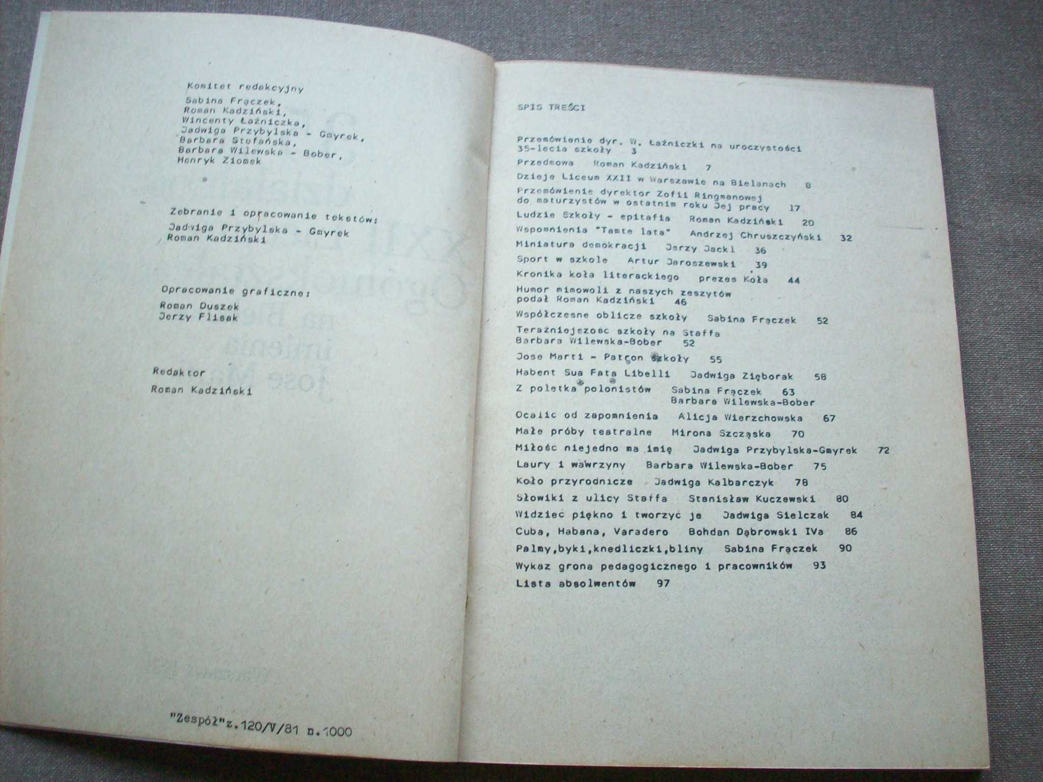 35 lat działalności XXII Liceum Ogólnokształcące na Bielanach, PRL.