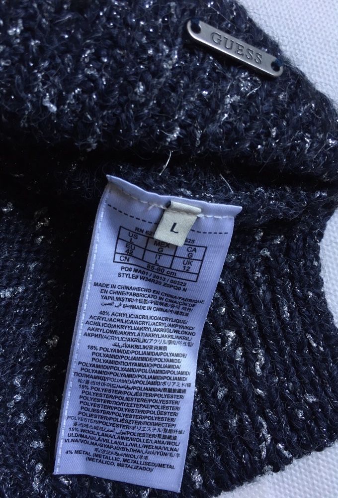 Guess sweter granatowo-srebrny regular L XL 40/42 wełna pagony oversiz