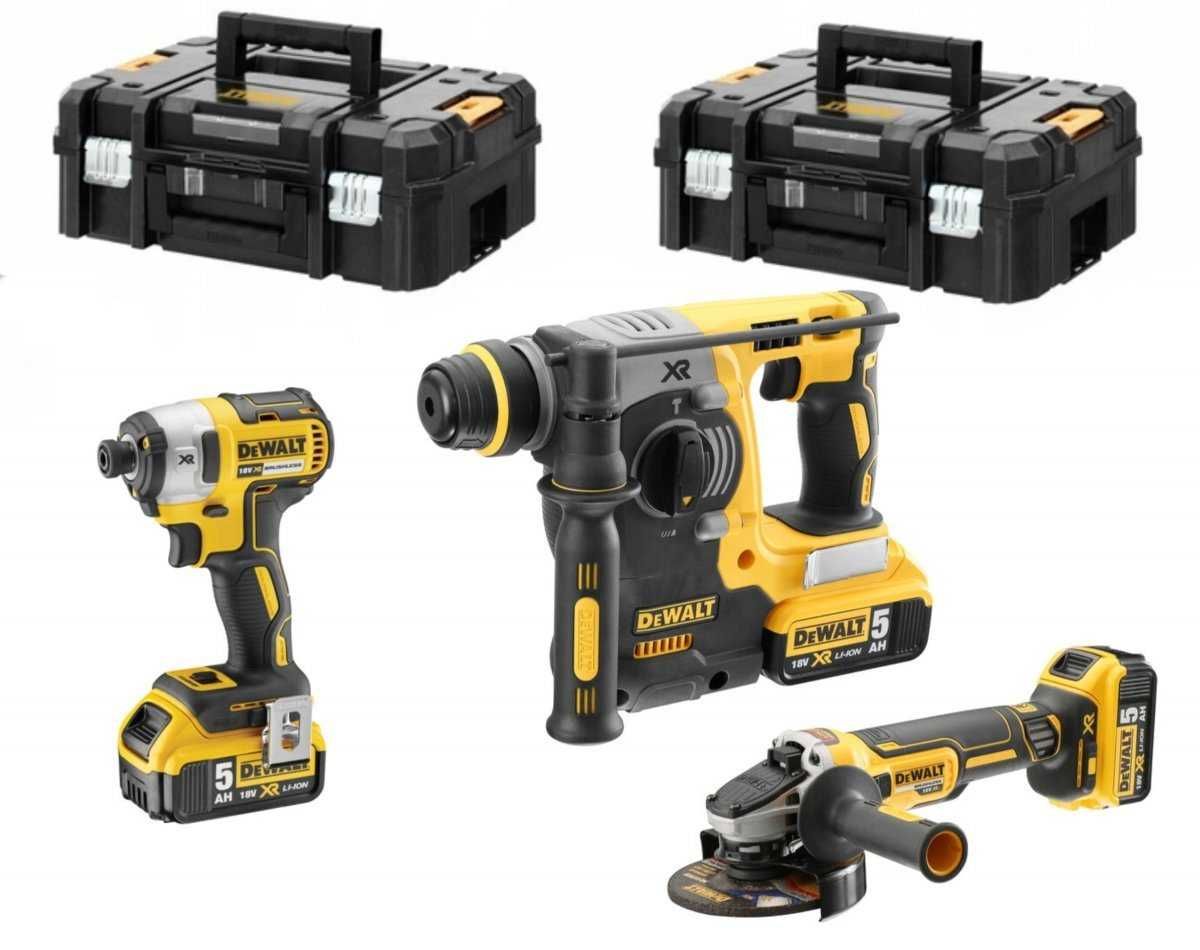 Zestaw zakrętarka, szlifierka, młotowiert18V XR 3x5,0Ah 2 kufry DeWalt