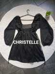 Elegancka czarna sukienka z ozdobnym dekoltem Christelle M/L gotyk Wed