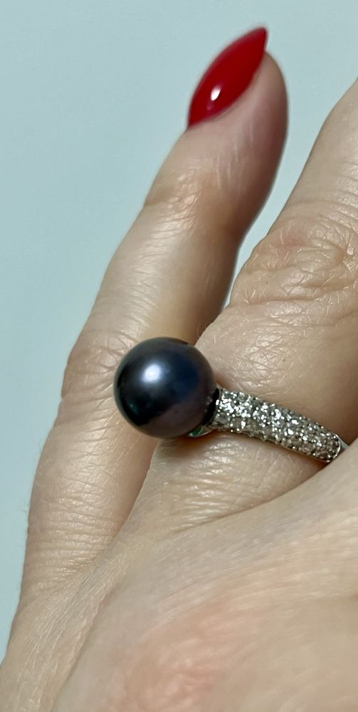 Новое золотое кольцо с бриллиантами 0,503кт и черным жемчугом, р. 17