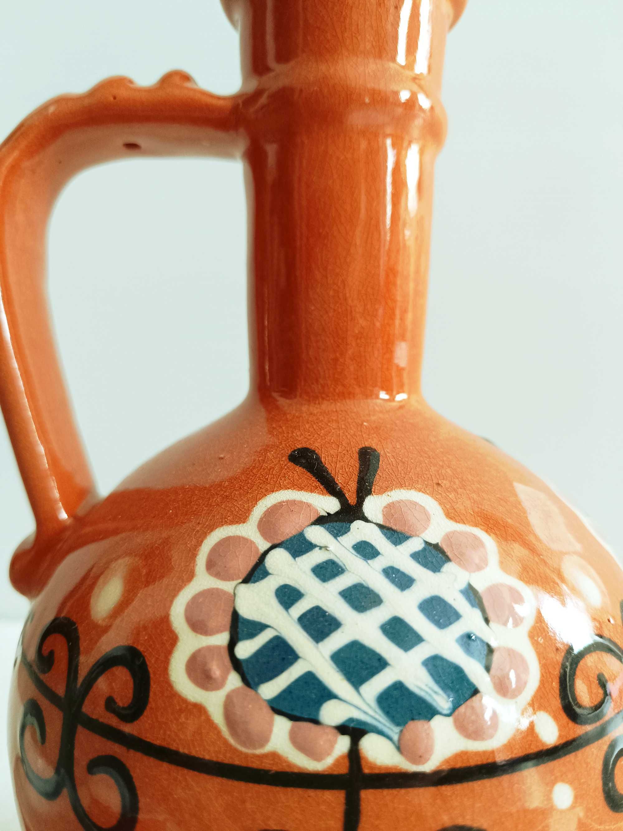 Vintage karafka ceramiczna i 4 kieliszki ręcznie malowane z PRL-u