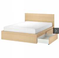 Łóżko podwójne drewniane Ikea MALM 160x200 dąb naturalny