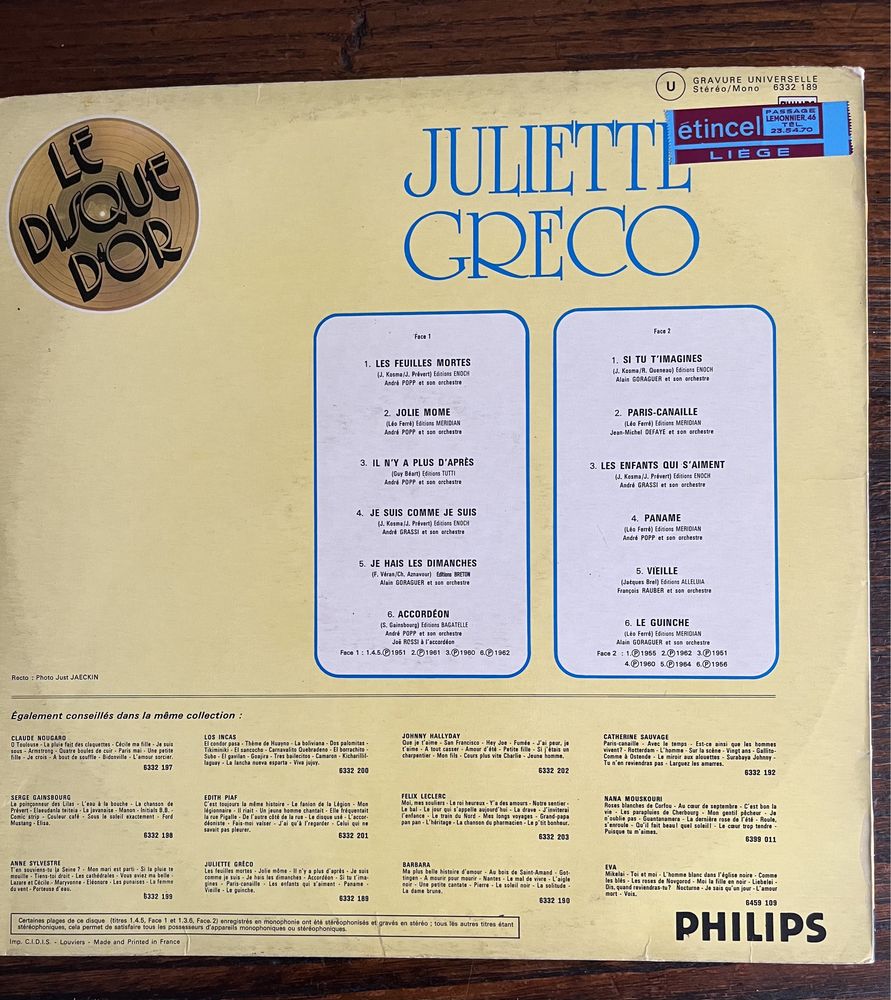 Disco Vinil : Juliette Greco