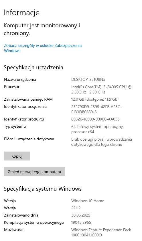Komputer stacjonarny Intel I5-2400S, SSD, HDD, 12GB RAM, DVD, Windows