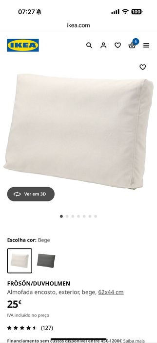 FRÖSÖN- Capa de Almofada encosto exterior bege, 62x44 cm 4 disponíveis