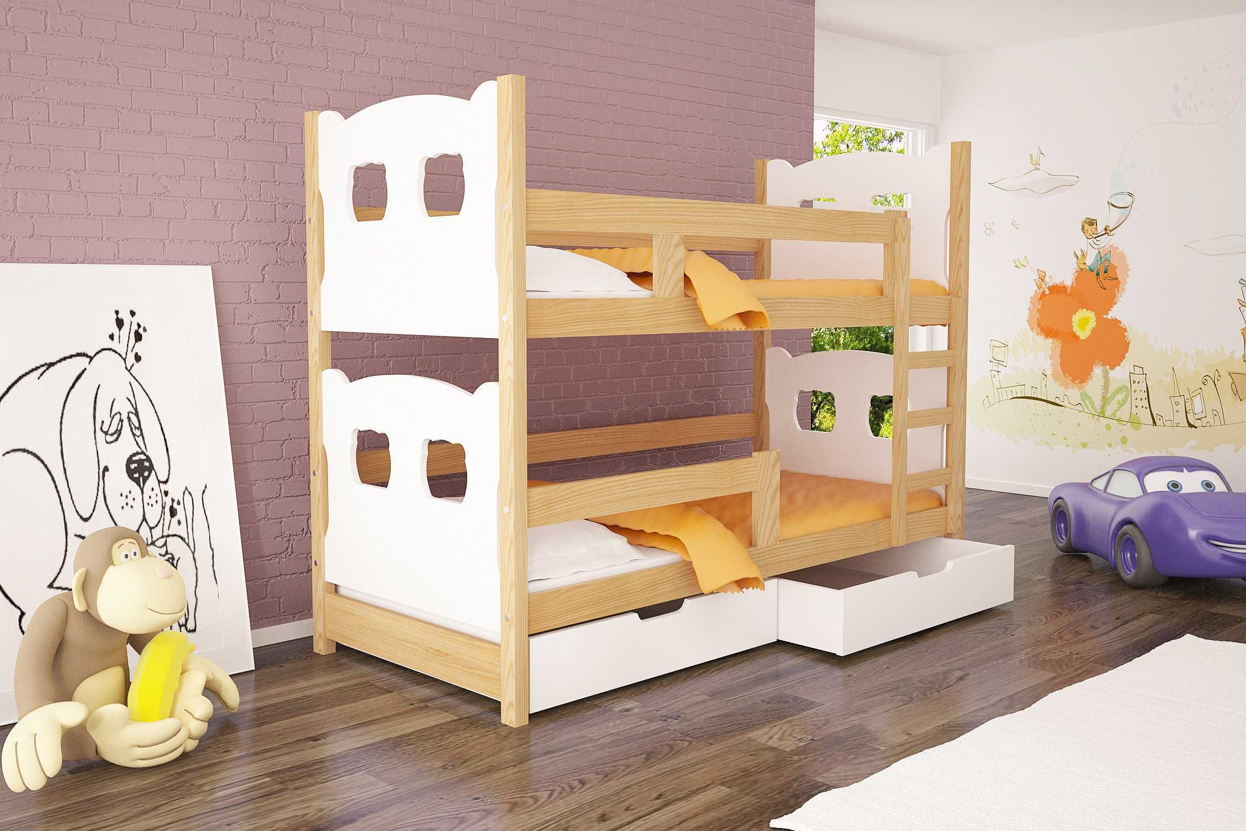 Łóżko piętrowe dla dzieci Janek 2 z szufladami + materace w zestawie