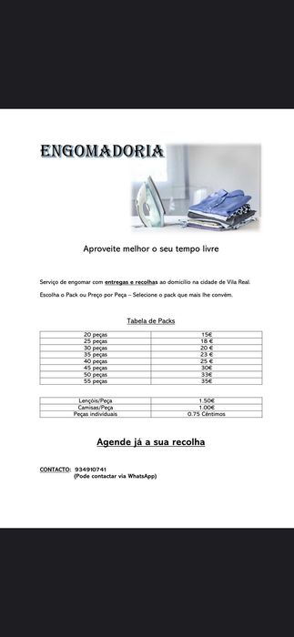 Engomadoria, passar a ferro