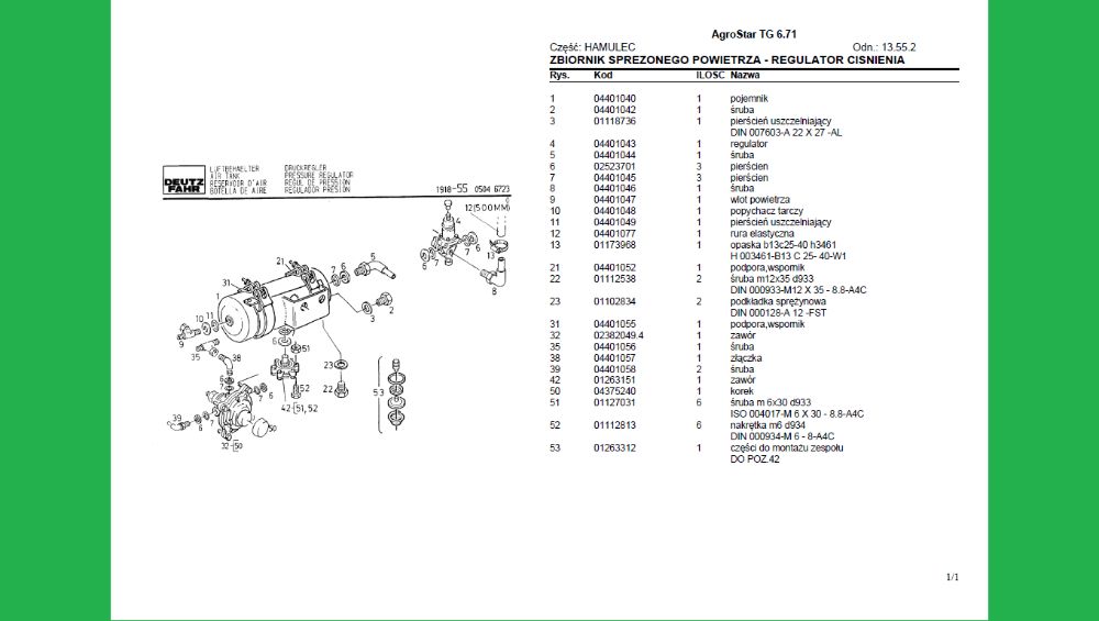 Deutz Fahr Agrostar TG 6.71 katalog części po Polsku!