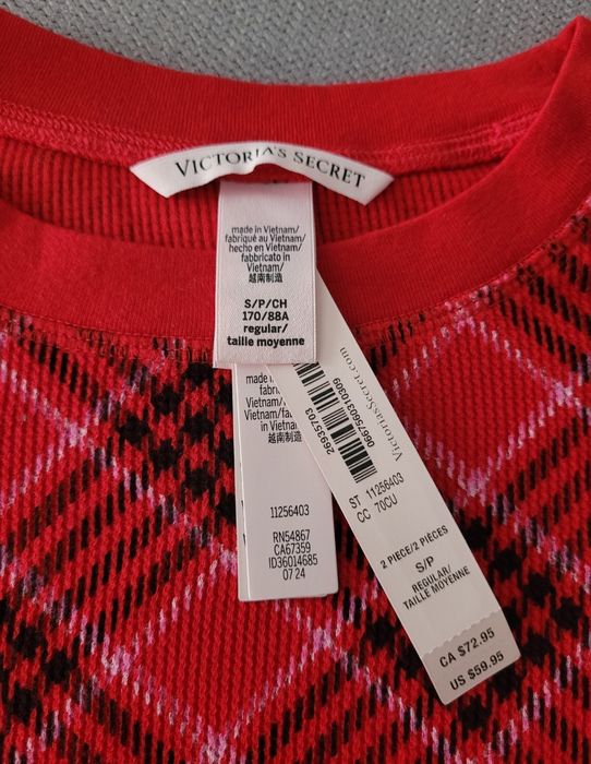 VICTORIA'S SECRET oryginalna z USA pizama thermal czerwona krata S