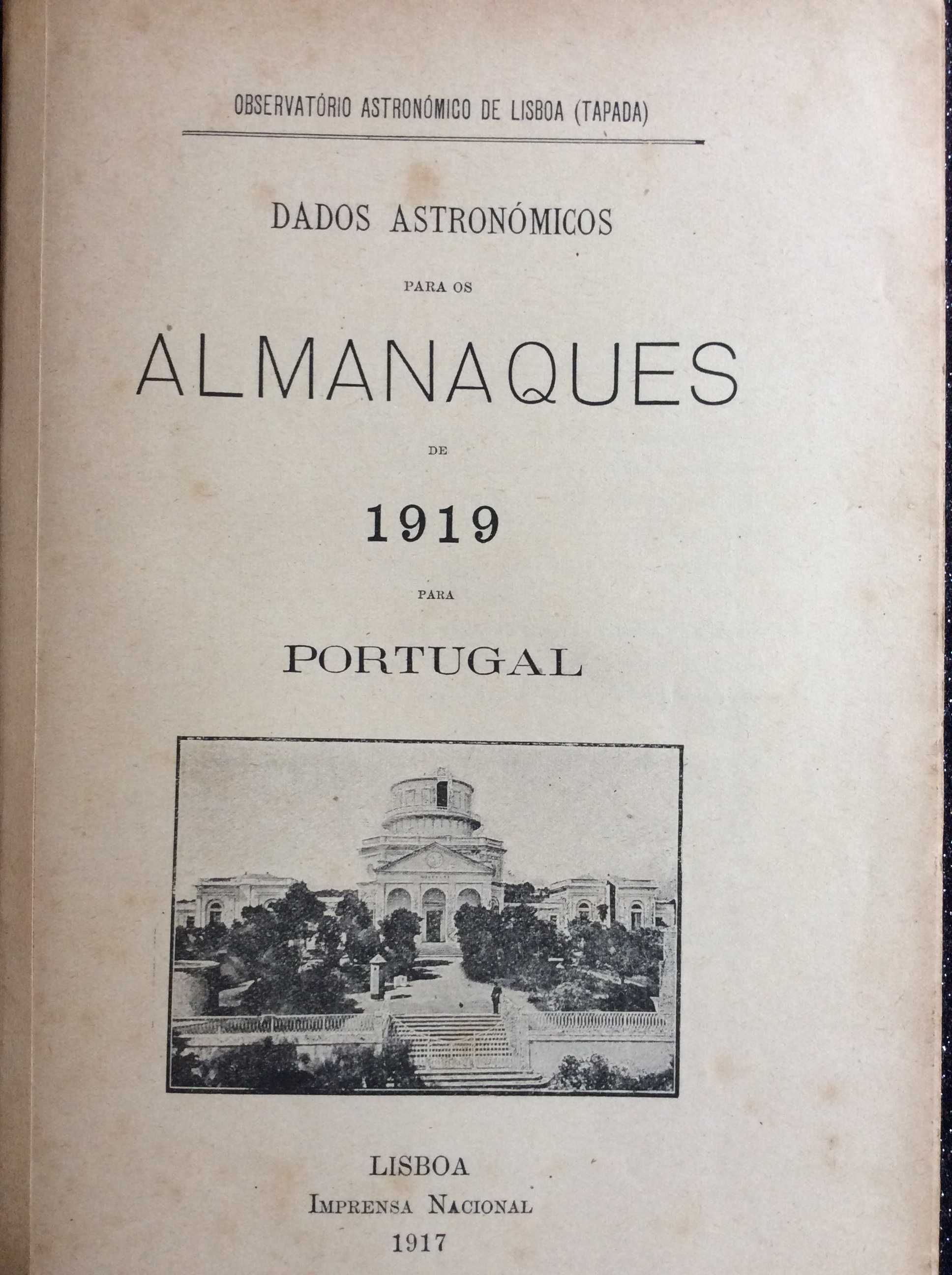 Dados astronómicos para os almanaques de 1919 para Portugal.  Raro