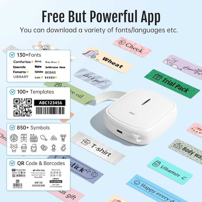 PRT Qutie drukarka etykiet Bluetooth, samoprzylepne ładowana przez USB