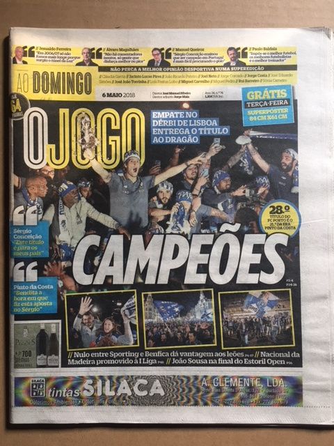 Conjunto jornais O JOGO - FC PORTO Campeão nacional 2017/2018