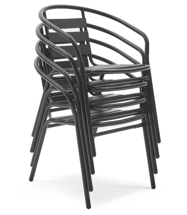 Zestaw ogrodowy czarny stół okrągły szklany 90x70 + 4 krzesła metalowe