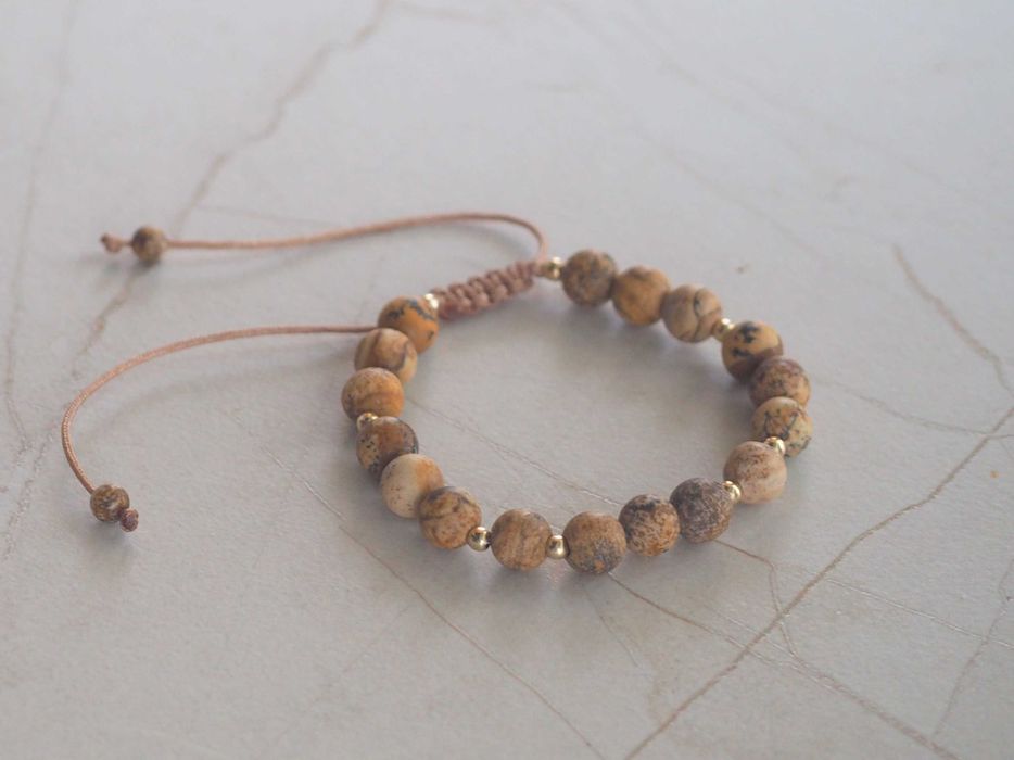 Bransoletka Z Kamieni Naturalnych JASPIS Złote Kulki pr 585