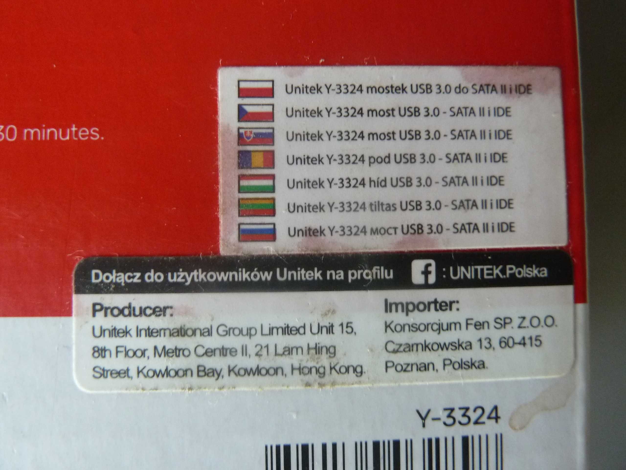 Adapter, kieszeń, mostek Unitek Y-3324 USB 3.0 - SATA / IDE