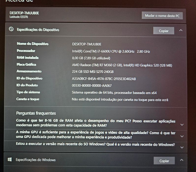 Dell E5570 .i7 6600U .8gb RAM DDR4.ssd 240gb .