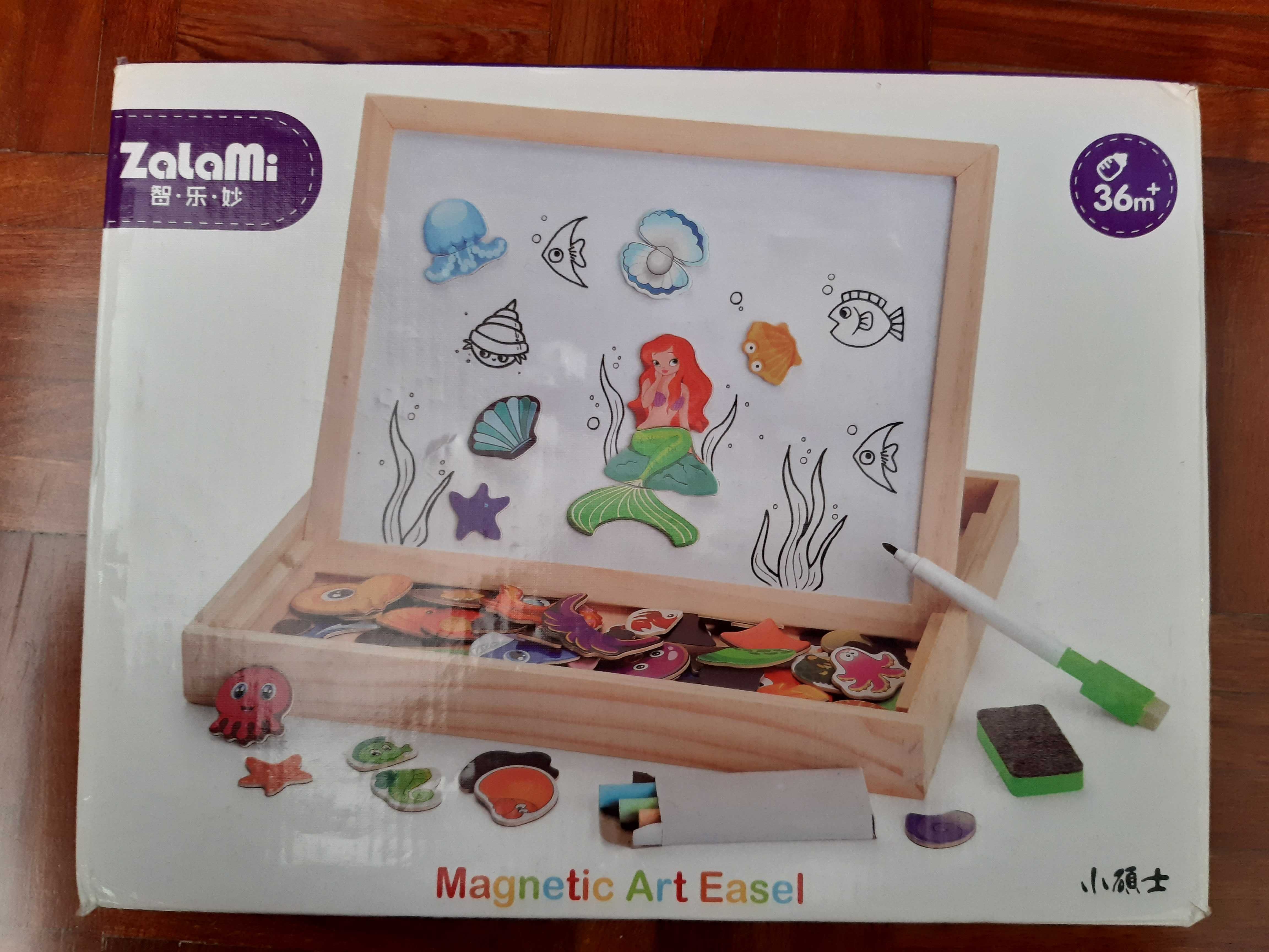 Jogo infantil magnetico puzzle e quadro com dupla face ardosia e iman