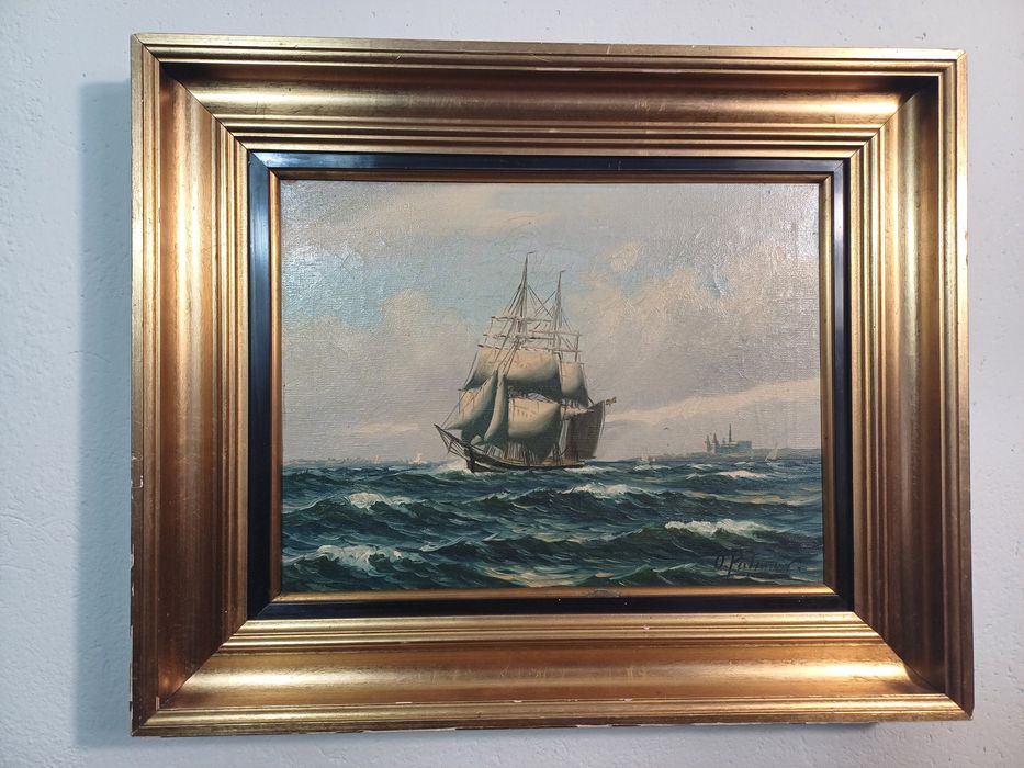 Stary obraz na płótnie Otto PALMER marynistyka .