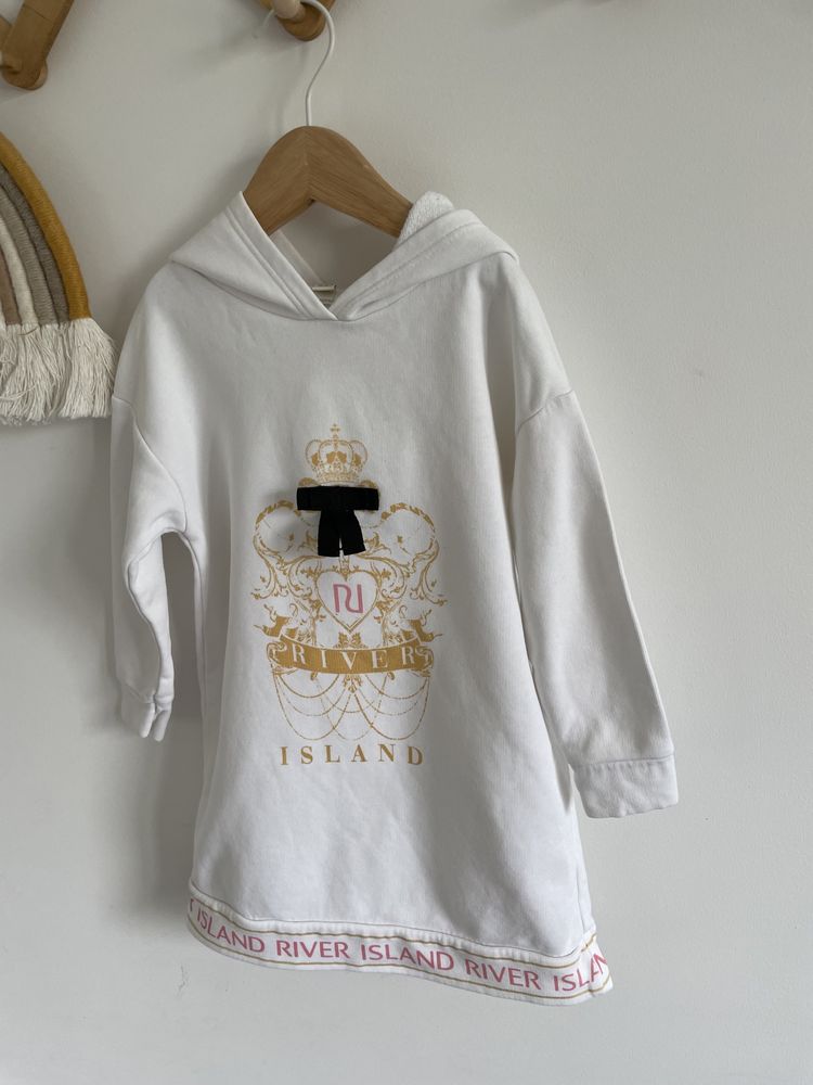 Sukienka bluza river island 92 biała różowo złota z kapturem