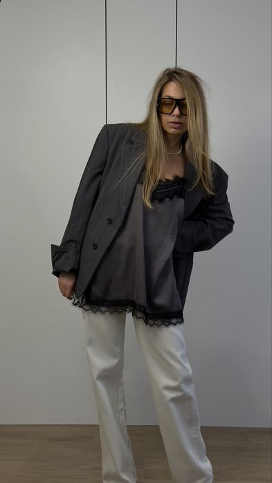 Топ майка Zara мереживо, віскоза, сірий S, M, L, Xl