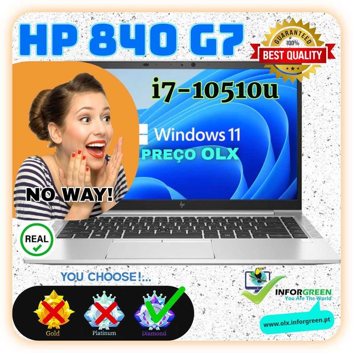 Portátil HP 840 G7 i7-10510u W11 32GB e 512GB - Escolha > DIAMANTE