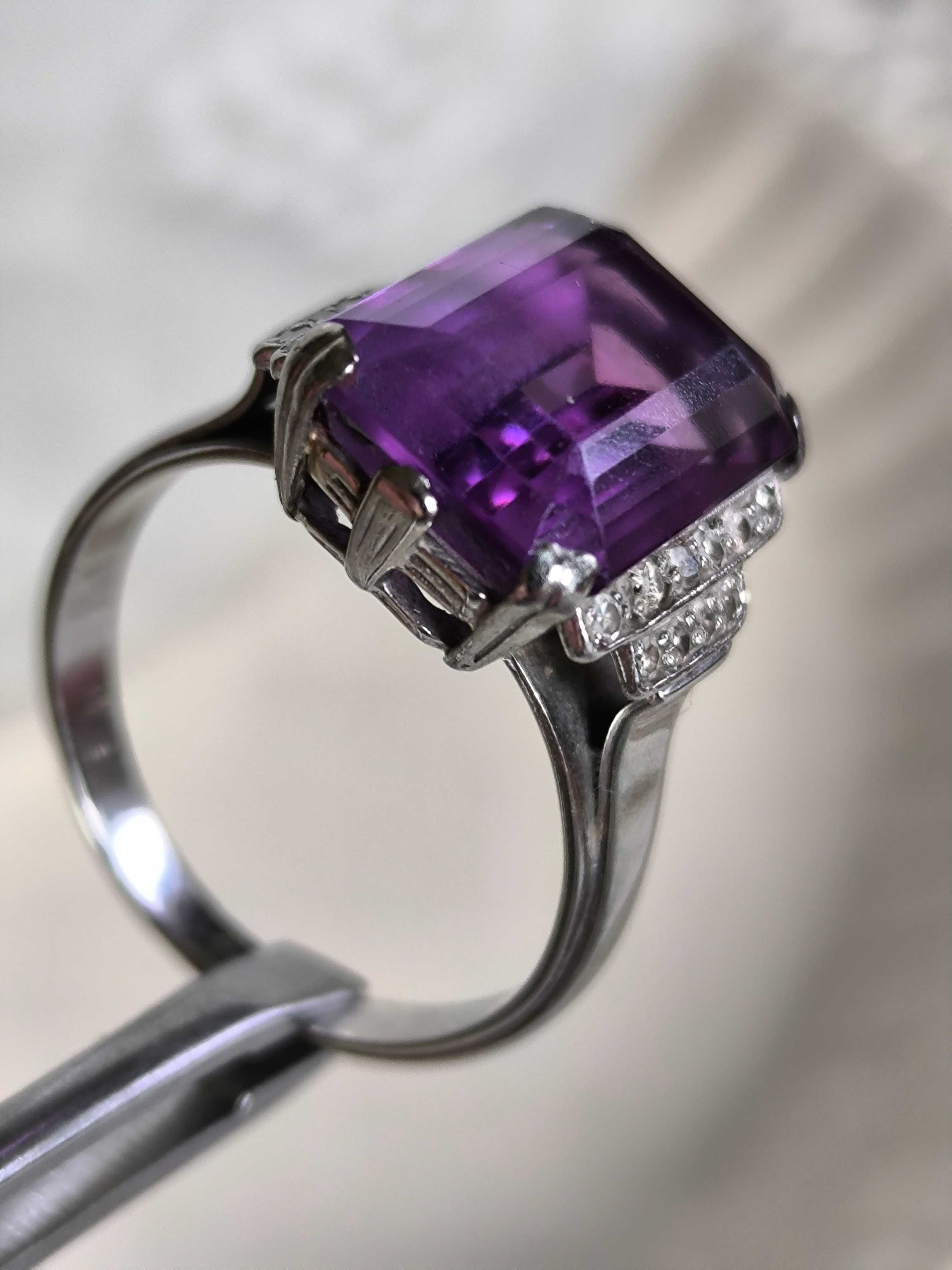 Pierścionek z diamentami 0,20 CT i ametystem 6,28 CT/ certyfikat