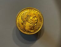 Moneta złota Węgry 20 franków 8 forintów. 1888r. Super