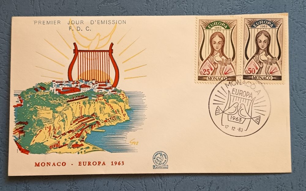 FDC z Monako, wydana z okazji emisji znaczków pocztowych "Europa 1963"