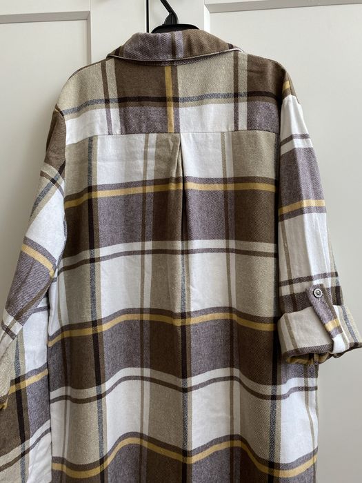 Sukienka koszulowa M oversize w kratkę brazowa