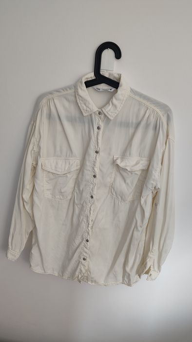 Jedwabno-bawełniana koszula damska ecru na lato Zara rozm S/M lato