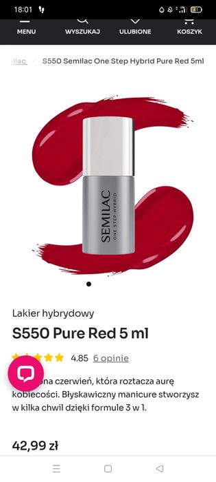 Lakier Hybrydowy One Step Hybrid, S550-Pure Red, nowy, 5 ml