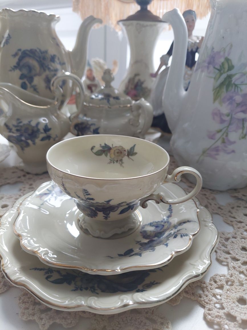 Rosenthal pompadour trio,  zestaw śniadaniowy porcelana kwiaty