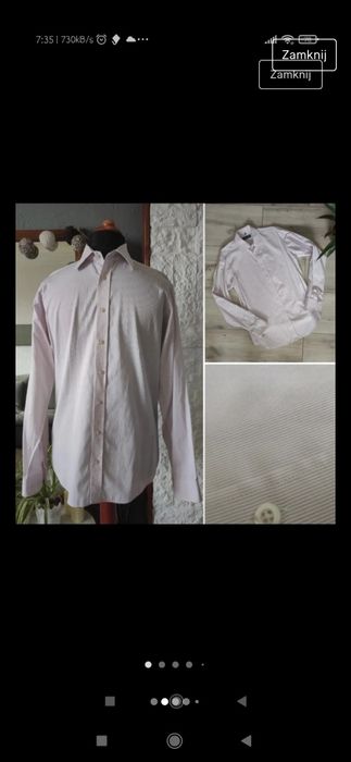 Koszula męska, biała w różowe paski, 41, L xl