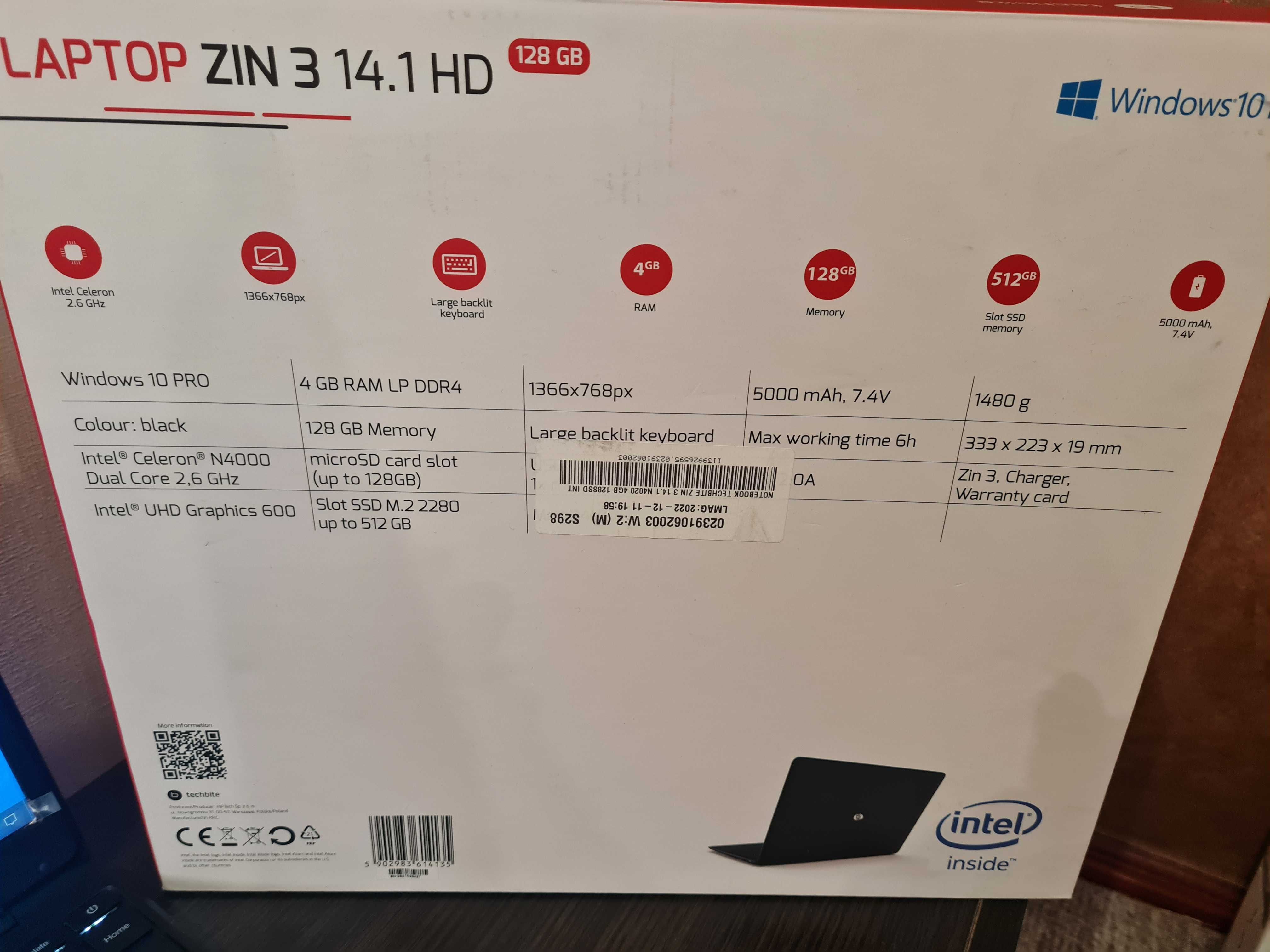 Ноутбук TECHBITE Zin 3 14.1" N4020 4GB RAM 128GB SSD W10 новий