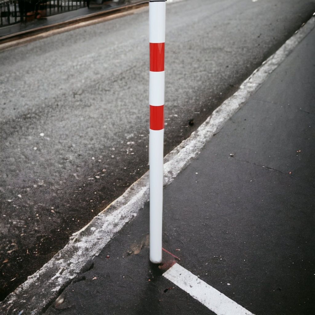 Słupki słupek parkingowy blokujący drogowy biało czerwony uliczny