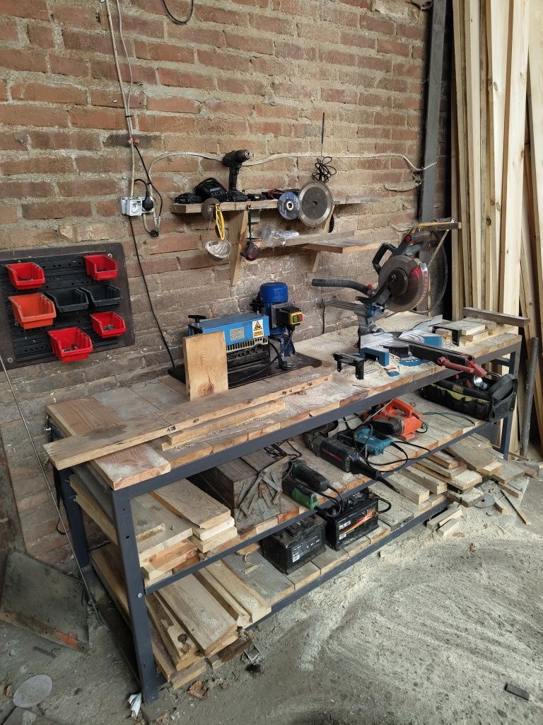 Stól  Warsztatowy Stół Roboczy 1500kg z Blatem Drewnianym