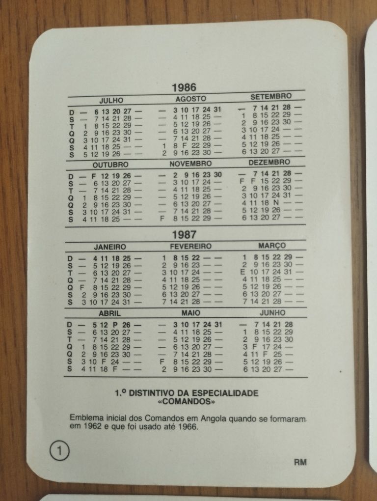 Coleção calendários comandos 1986