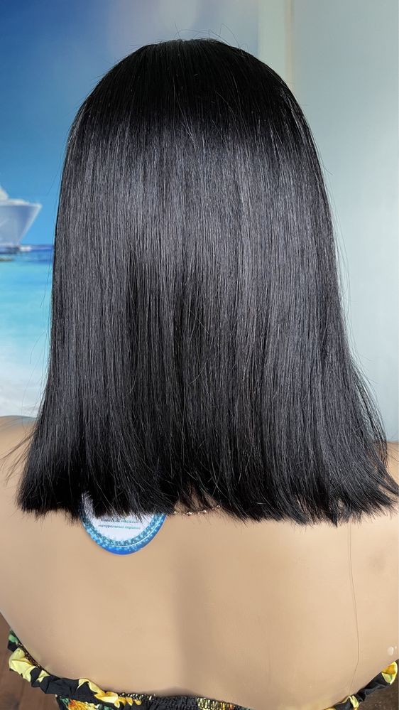 Натуральный парик перука с чёлкой славянские детские чёрные волосы