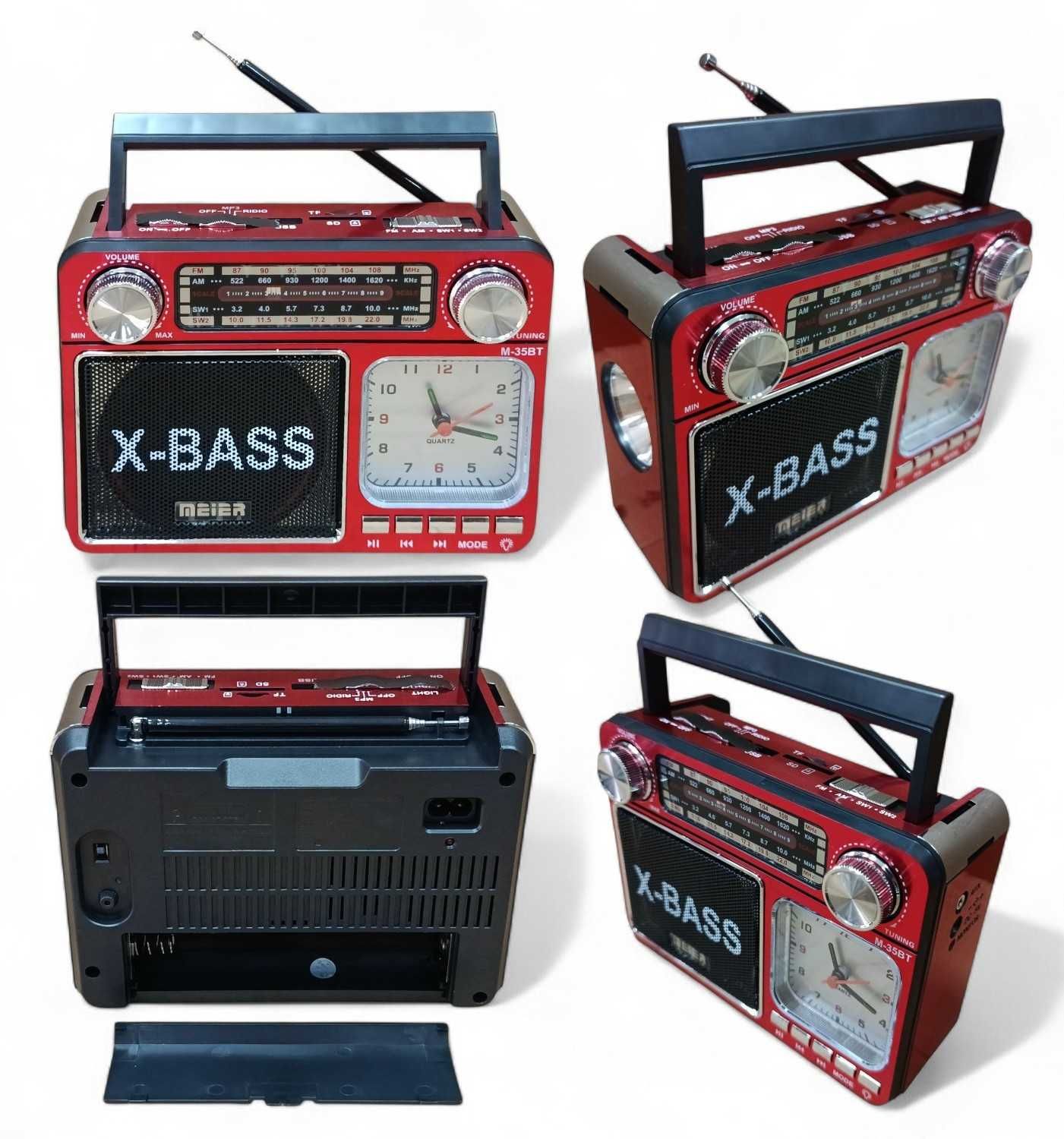 Radio z zegarem i latarką bluetooth MP3 USB czerwony Meier M-35BT