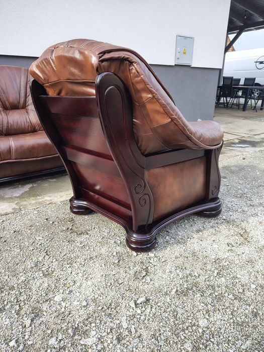 Komplet wypoczynkowy 3-2-1dębowy skóra naturalna